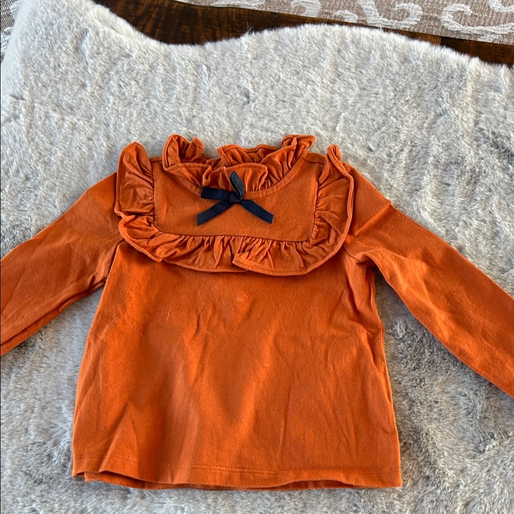 Janie and Jack Burnt Orange Ruffled Long Sleeve Tee
